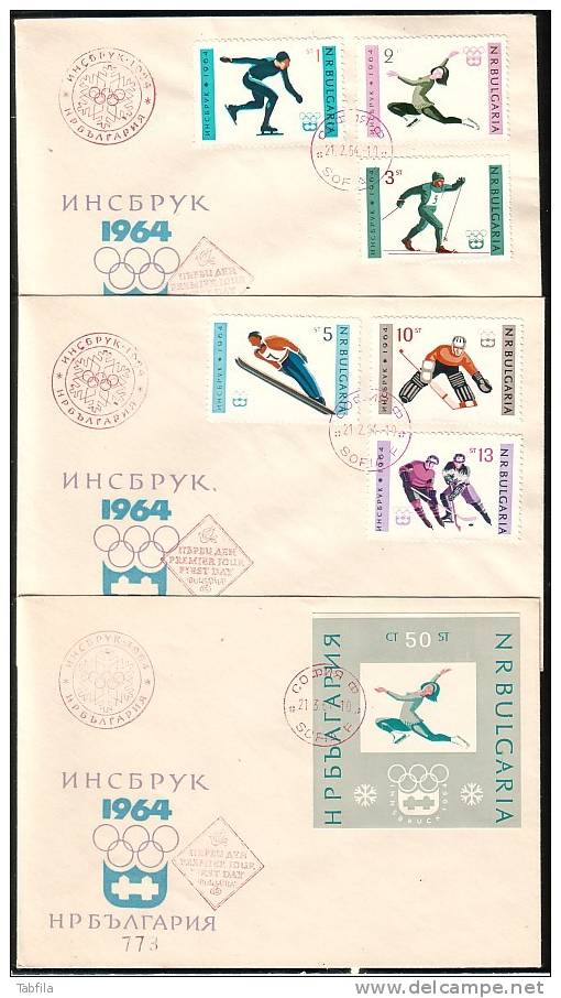 BULGARIA / BULGARIE - 1964 - Jeux Olimpique D´Hiver - 3 FDC Cache Rouge - Rare - Inverno1964: Innsbruck