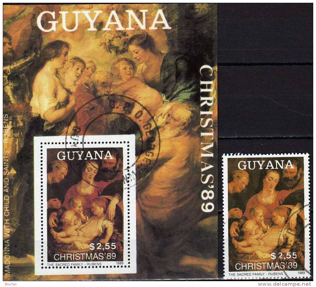 Weihnachten Gemälde Des Maler Rubens 1989 GUYANA 3073 Plus Block 73 O 17€ Christmas Bloc Art Sheet Of America - Guyane (1966-...)