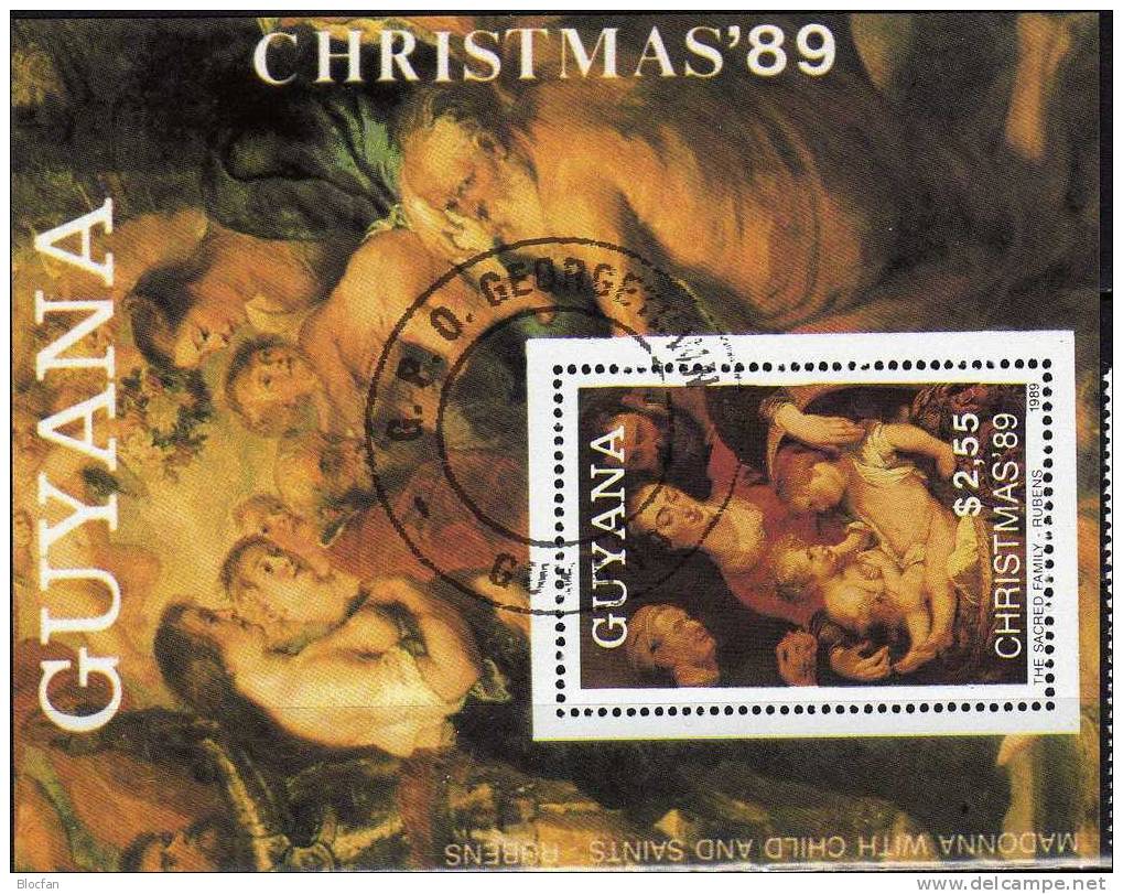 Weihnachten Gemälde Des Maler Rubens 1989 GUYANA 3073 Plus Block 73 O 17€ Christmas Bloc Art Sheet Of America - Guyane (1966-...)