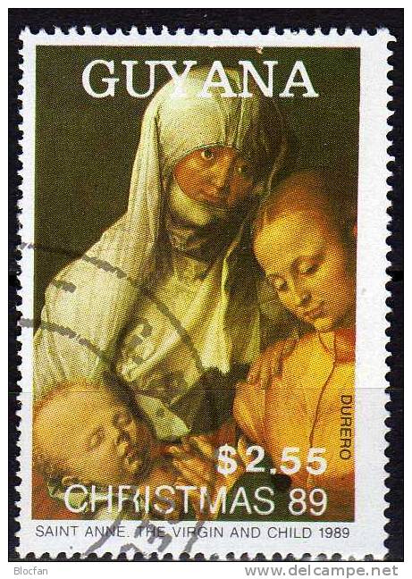 Weihnachten Gemälde Des Maler Dürer 1989 GUYANA 3074 Plus Block 74 O 17€ Christmas Bloc Art Sheet Of America - Guyane (1966-...)