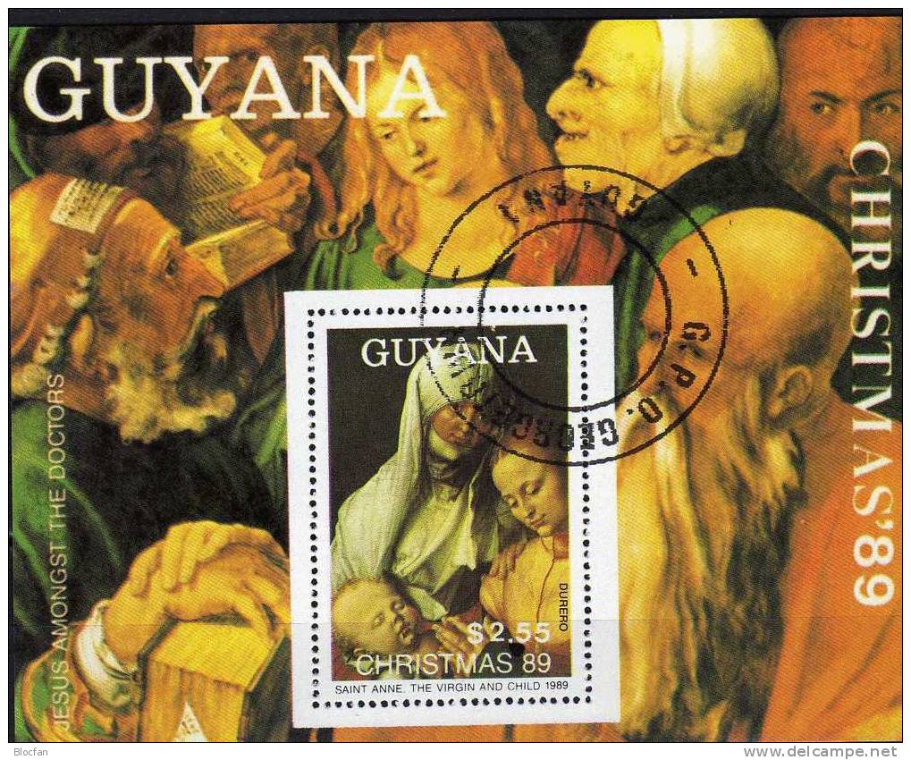 Weihnachten Gemälde Des Maler Dürer 1989 GUYANA 3074 Plus Block 74 O 17€ Christmas Bloc Art Sheet Of America - Guyane (1966-...)