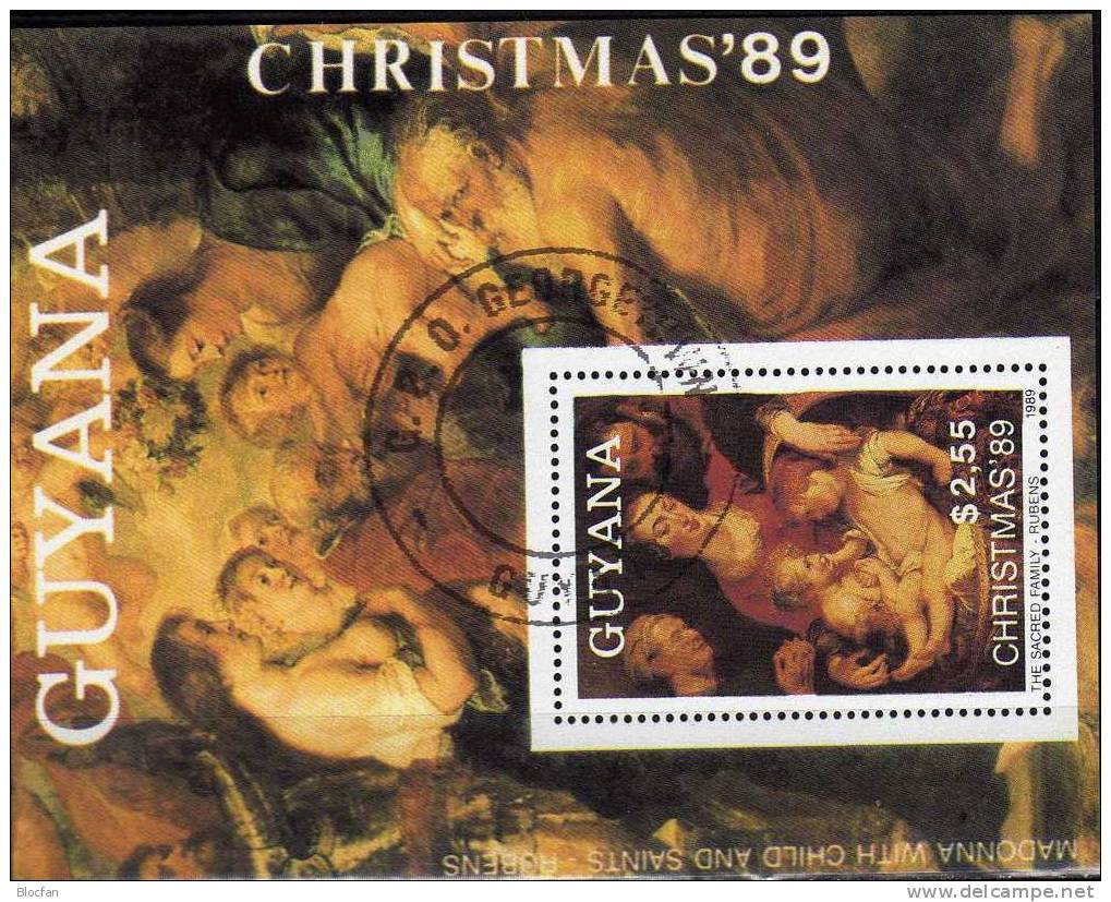 Weihnachten Gemälde Des Maler Rubens 1989 GUYANA 3075 Plus Block 75 O 17€ Christmas Bloc Art Sheet Of America - Guyane (1966-...)