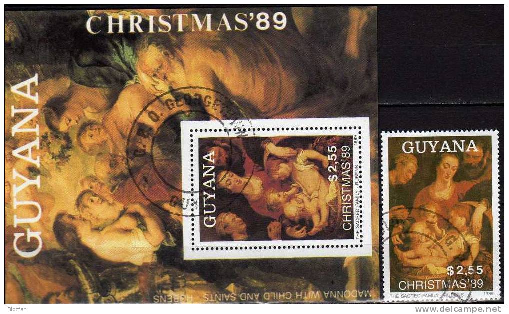 Weihnachten Gemälde Des Maler Rubens 1989 GUYANA 3075 Plus Block 75 O 17€ Christmas Bloc Art Sheet Of America - Guyane (1966-...)