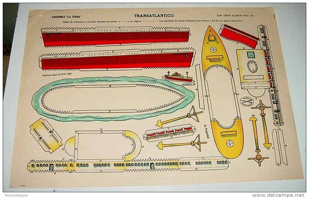 ANTIGUO RECORTABLE EDICIONES LA TIJERA - TRANSATLANTICO - SERIE GRAN ILUSION Nº 62 - 1960 - MIDE 33,5 X 23,5 CMS - CUT O - Militares