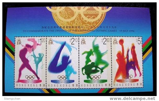 Hong Kong 1996 Summer Olympic Games Stamps S/s Basketball Gymnastics Diving - Gymnastics