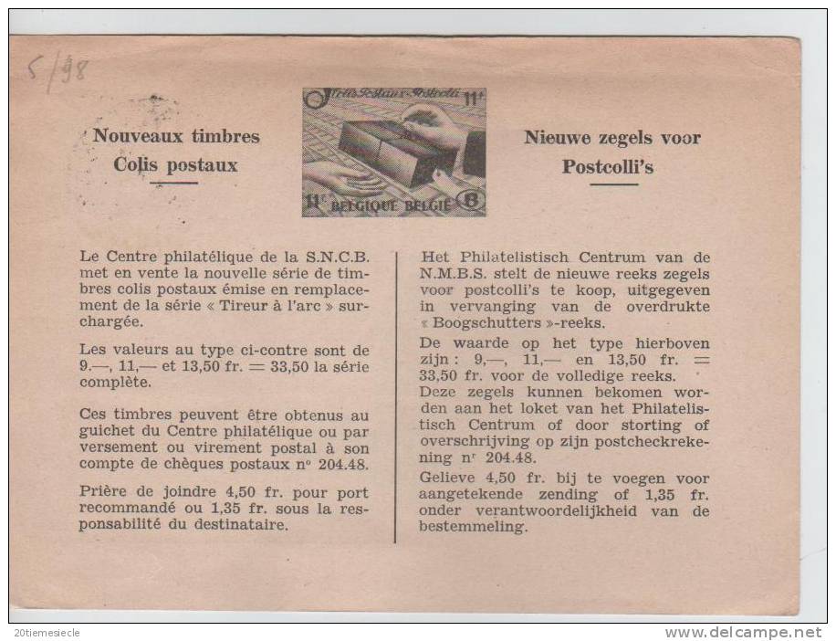 TP S36 S/CP De Service C.Bruxelles Publicité Pour Les Nouveaux Timbres Colis Postaux V.Lier AP67 - Otros & Sin Clasificación