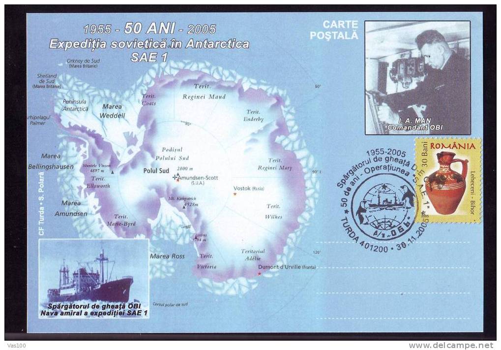 SHIP "OBI" ICEBREAKER ,EXPEDITION "SAE1" IN ANTARCTICA 2005,CARD PENGUIN PMK. - Arktis Expeditionen