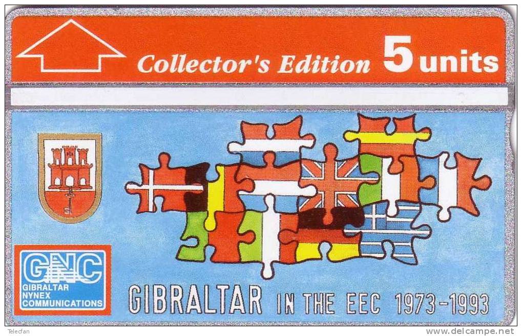 GIBRALTAR PRIVEE  GIBRALTAR DANS LA CEE PUZZLE OF FLAGS DRAPEAUX EUROPEENS NEUVE MINT 5U  N° 308A.....RARE - Gibraltar