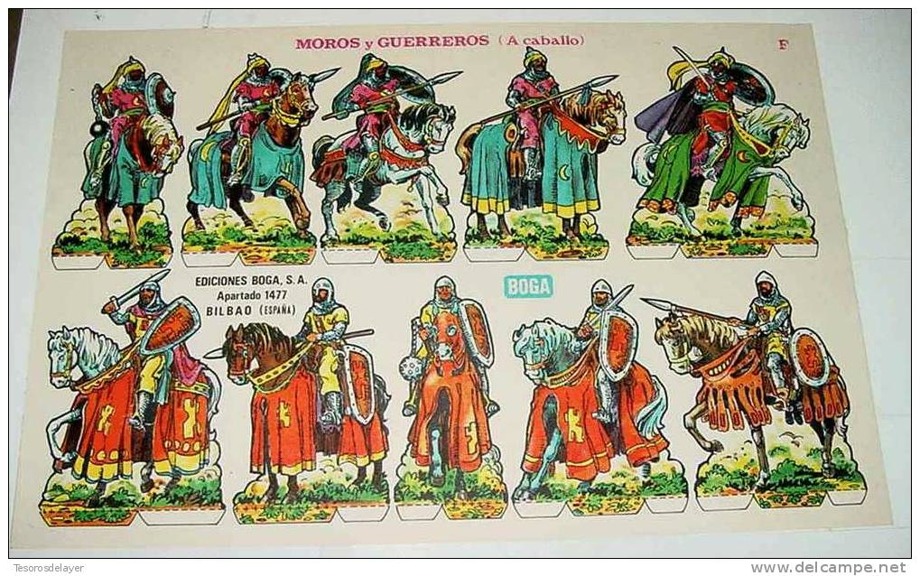 ANTIGUO RECORTABLE DE MOROS Y GUERREROS A CABALLO - EDICIONES BOGA, BILBAO - MIDE 31 X 21 CMS. - Militares