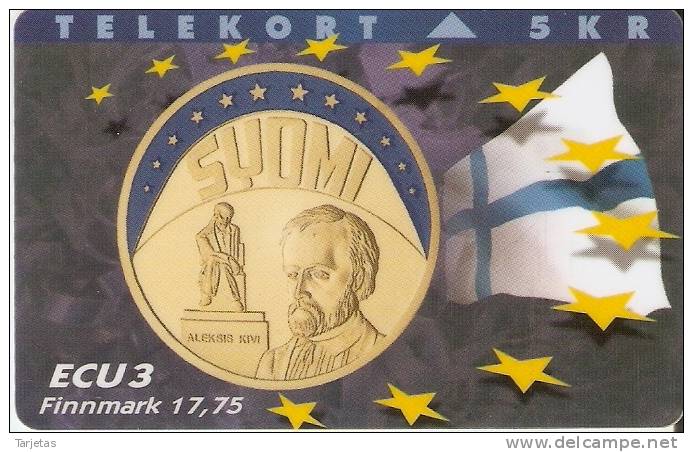 TARJETA DE DINAMARCA CON UNA MONEDA Y BANDERA DE FINLANDIA  TIRADA 1500   (MONEDA-COIN) - Sellos & Monedas