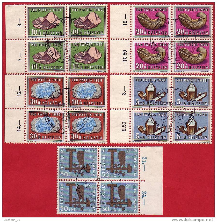 Pro Patria, Série En Blocs De Quatre, 1960 Oblitérations Ruti Luxe 1er Jour, Cote CHF 98,00 - Used Stamps