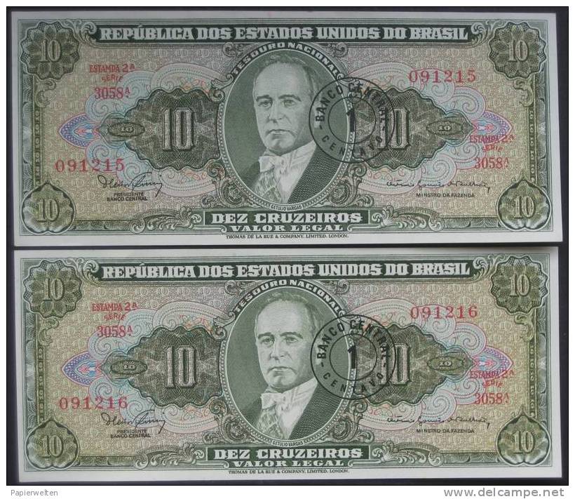 2 X 1 Centavo Over 10 Cruzeiros ND (WPM 183a) Subsequent Serial Numbers - Brasilien