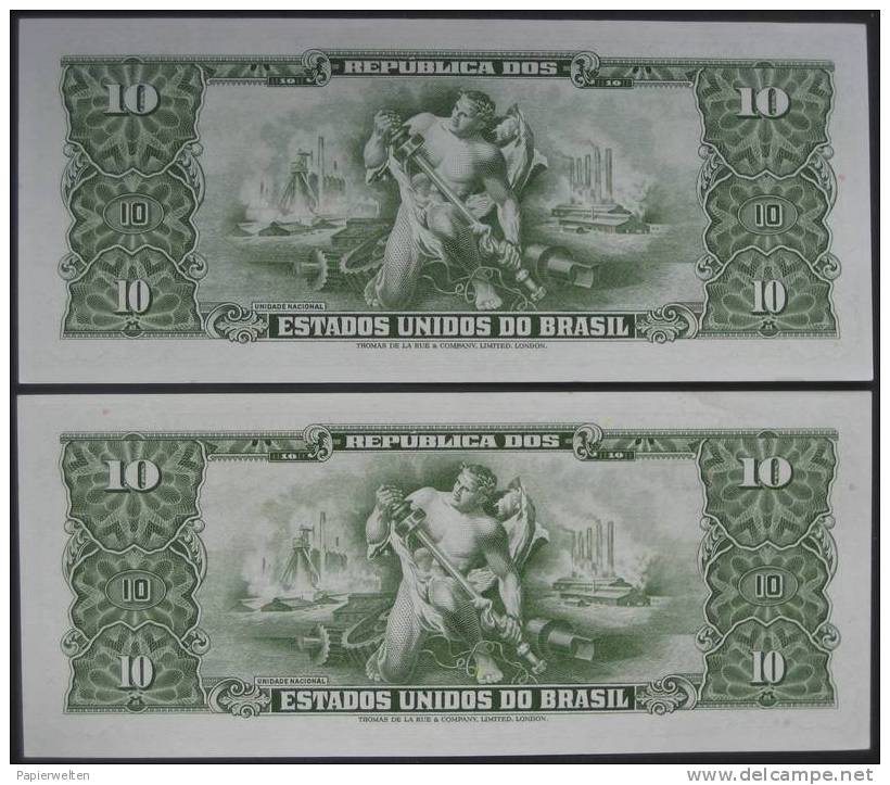 2 X 1 Centavo Over 10 Cruzeiros ND (WPM 183a) Subsequent Serial Numbers - Brazilië