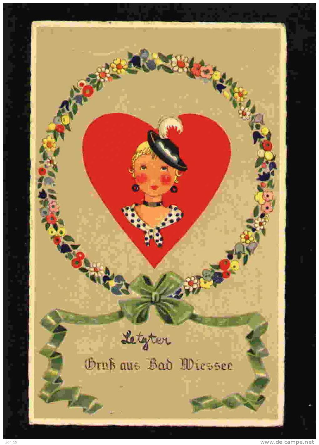 Valentines Day - GIRL - GRUSS AUS BAD WIESSEE Gemany Travel 1940 Pc - Valentine's Day