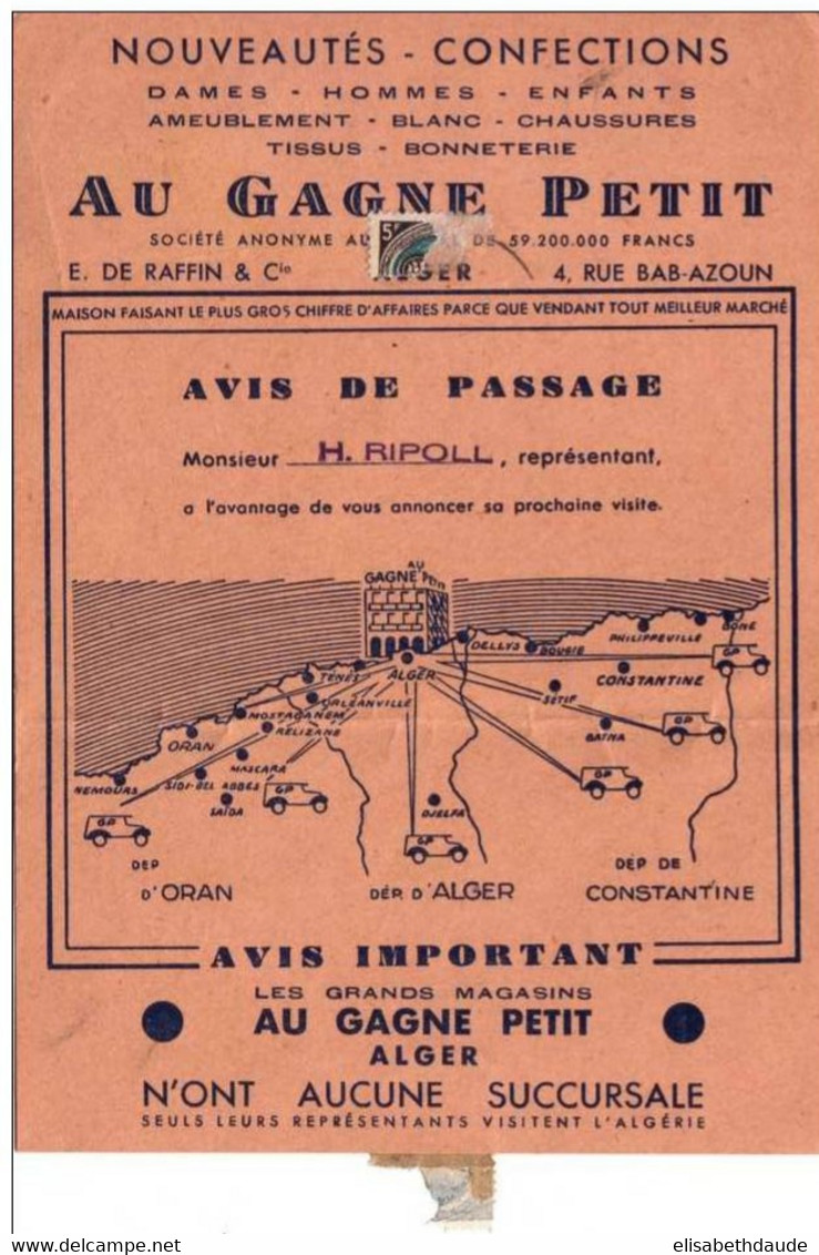 ALGERIE - 1953 -  CP COMMERCIALE ILLUSTREE (VOIR INTERIEUR !) De ALGER => BLIDA - Covers & Documents