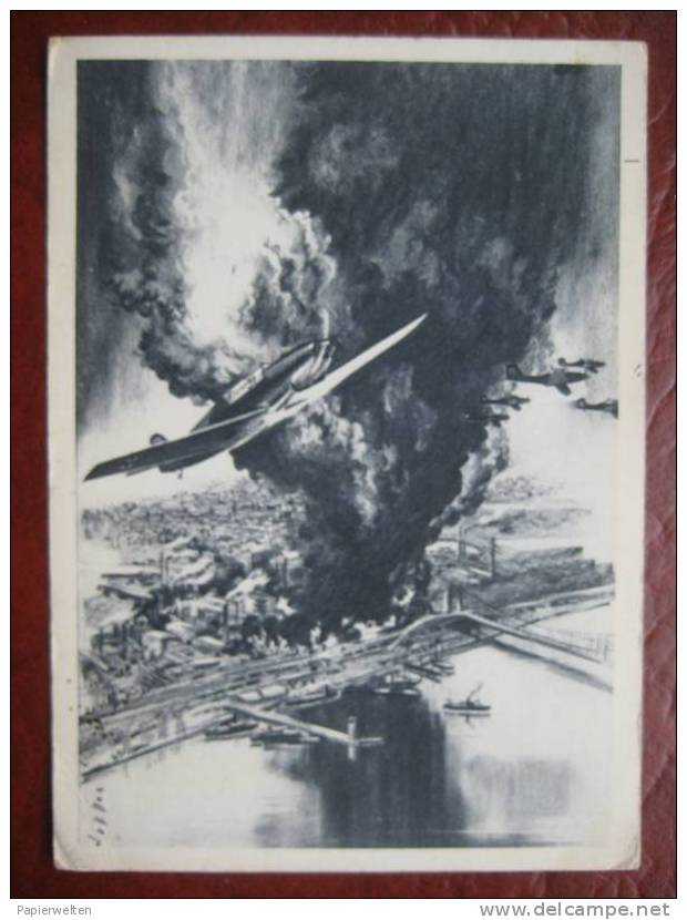 WW2 - Propaganda -Künstlerkarte Deutscher Angriff Auf Englische Industrie  / Feldpost - 1939-1945: 2. Weltkrieg