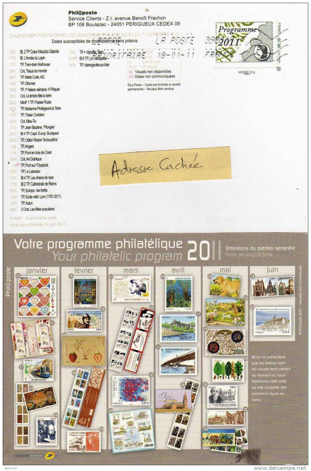 FRANCE Entier Postal MONTIMBRAMOI Calendrier Emission TP Du 1er Sem. 2011 - Autres & Non Classés