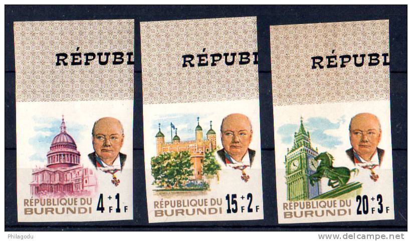 Burundi 1967, Winston Churchill, 214 / 216**n D, Cote 4,50 €   IMPERFORATE - Sir Winston Churchill