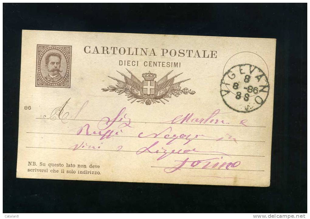 S2585 CARTOLINA POSTALE C. 10 TIMBRO PARTENZA VIGEVANO 8-8-1886 - Stamped Stationery