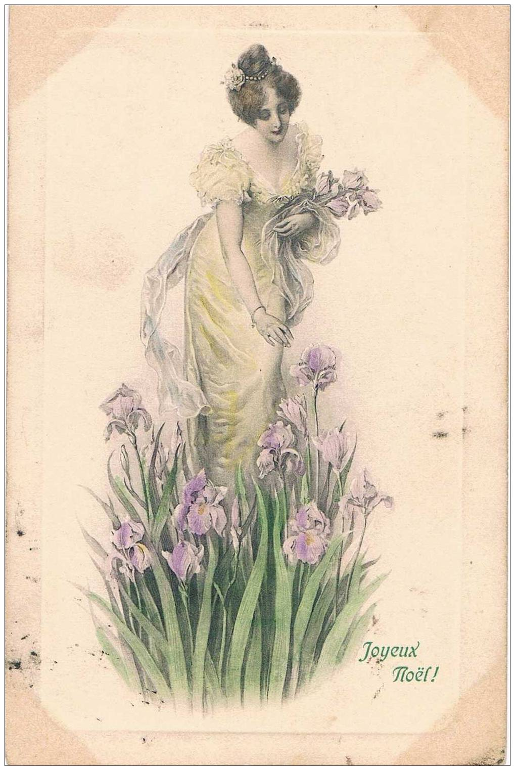 CARTE POSTALE - Joyeux Noel - Femme Aux Iris - Nieuwjaar