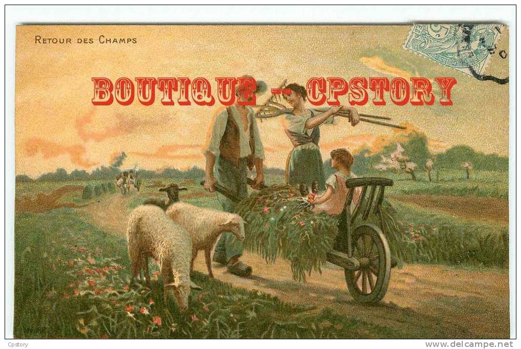 AGRICULTURE - PAYSANS - Retour Des Champs - Moutons Et Brouette - Série Kunzli N° 923 - Dos Scané - Landbouw
