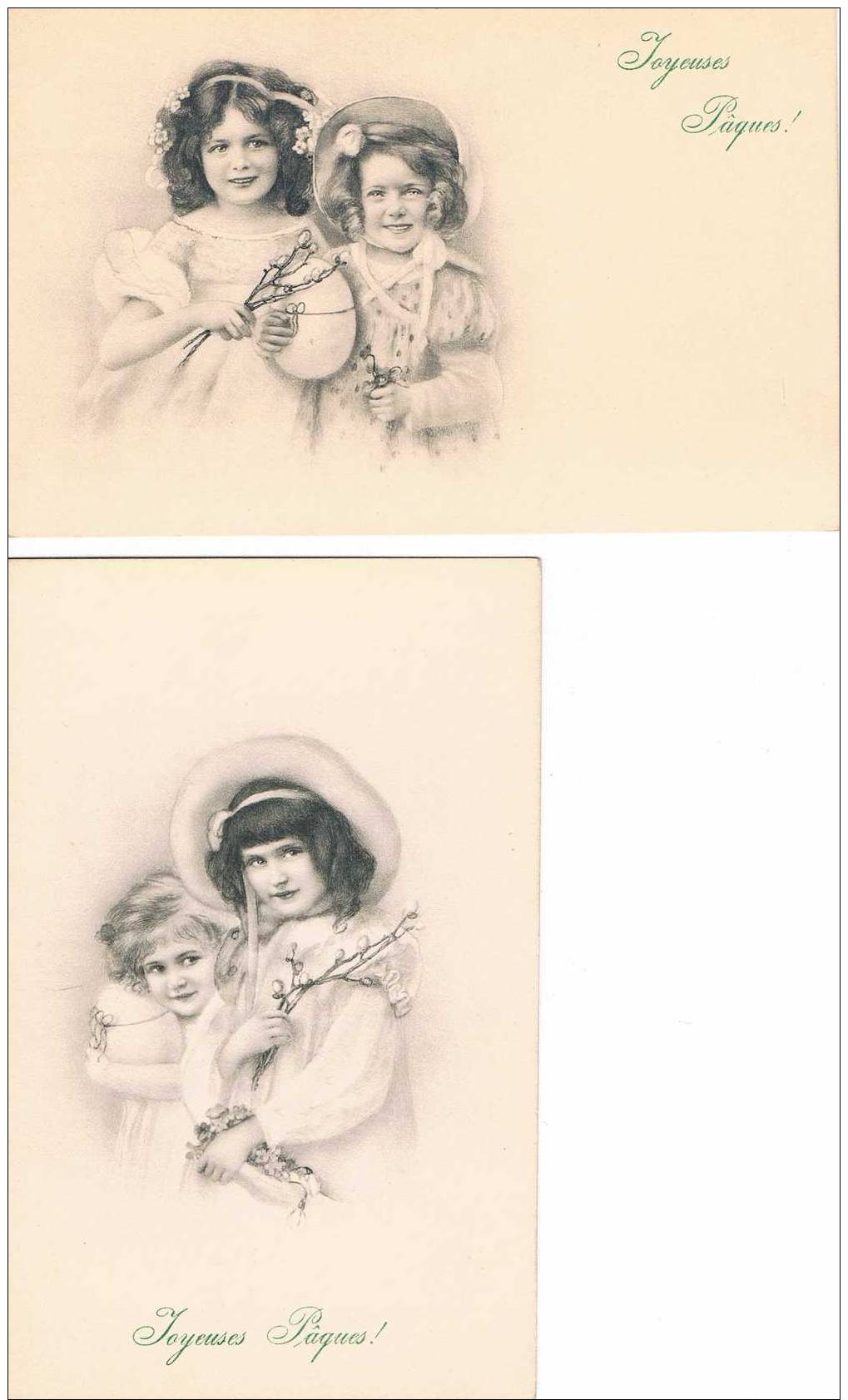 LOT DE 2 CARTES POSTALES - Petites Filles Avec Un Oeuf De Pâques - Pâques