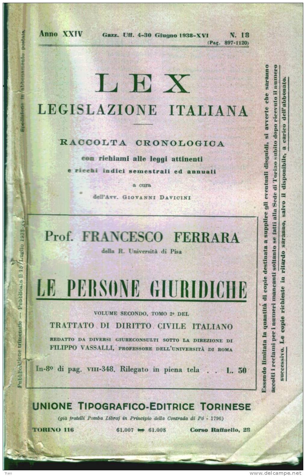 LEX - LEGISLAZIONE ITALIANA - N.18/1938 - Law & Economics