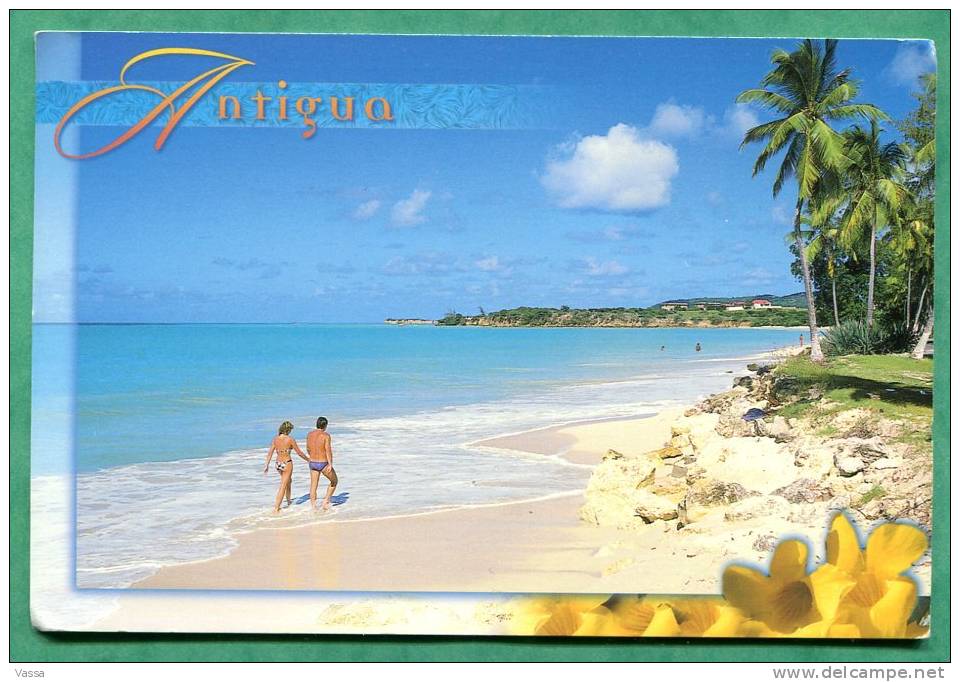 Antigua  Island , West Indies. The Beach At Deep Bay. Stamped Canc.  French Guadeloupe - Antigua Und Barbuda