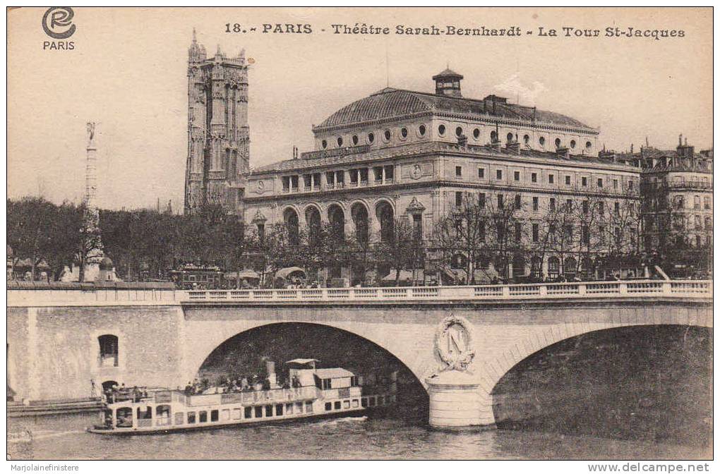 Dép. 75 - PARIS - Théatre Sarah-Bernhardt - La Tour St Jacques. Ed. R Paris N°18 - District 04