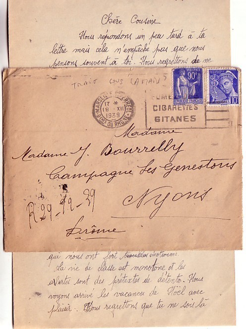 LETTRE + COURRIER 1939 >VARIETE SUR LE TIMBRE LA PAIX TRAIT BLANC SOUS LA MAIN POUR NYONS DROME - Used Stamps