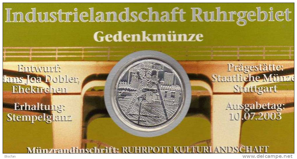 Industrie-Denkmal Ruhrpott Deutschland Numisblatt NB5/2003 Mit 2355 10-Kleinbogen SST 35€ Bergbau Bf Sheetlet Of Germany - Commémoratives