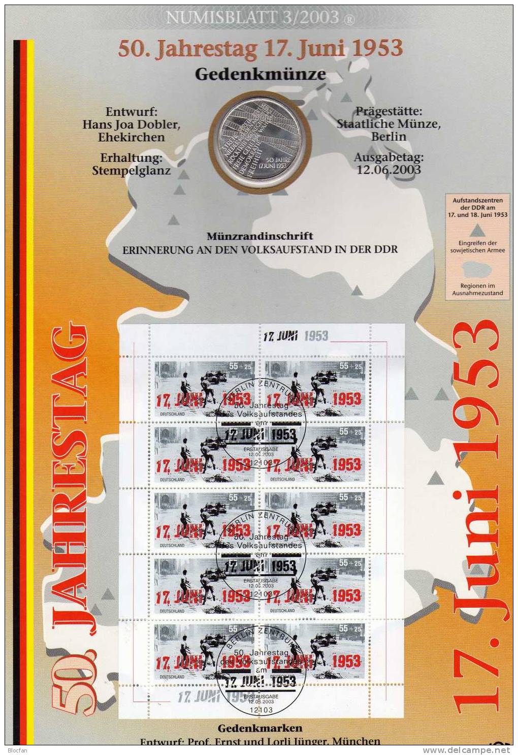 Panzer In Berlin Deutschland Numisblatt 3/2003 Mit 2342 Kleinbogen SST 35€ Volksaufstand 17.Juni Bf Sheetlet Of Germany - Commémoratives