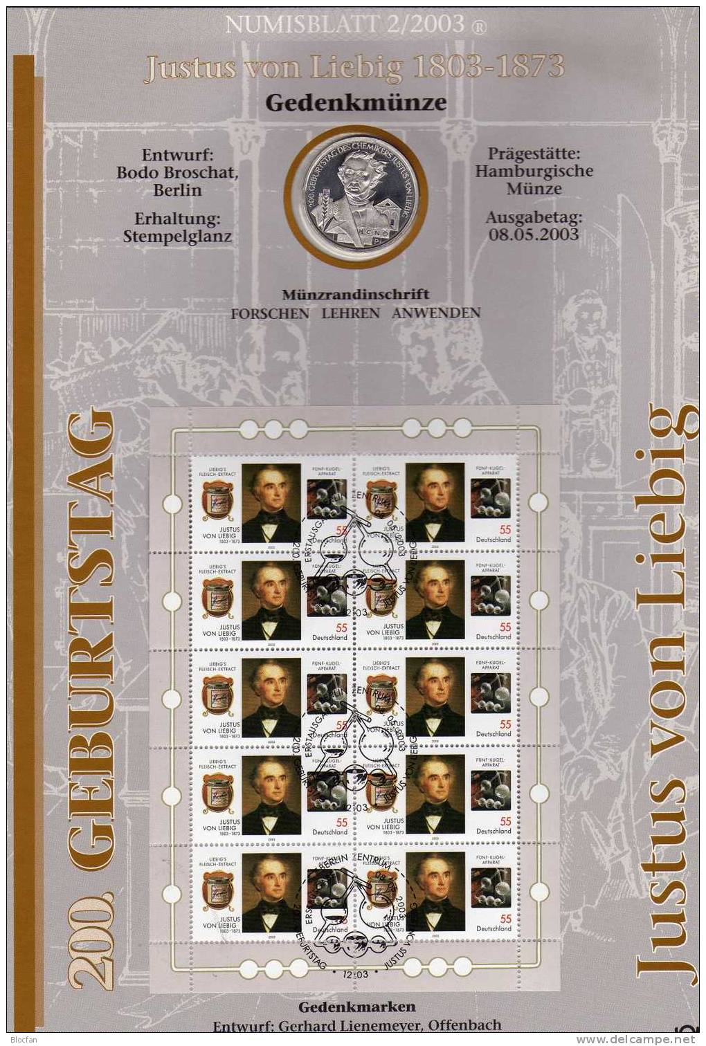 Justus V.Liebig Deutschland Numisblatt 2/2003 Mit 2337 Kleinbogen SST 35€ Fleischextrakt Bf Document Sheetlet Of Germany - Gedenkmünzen