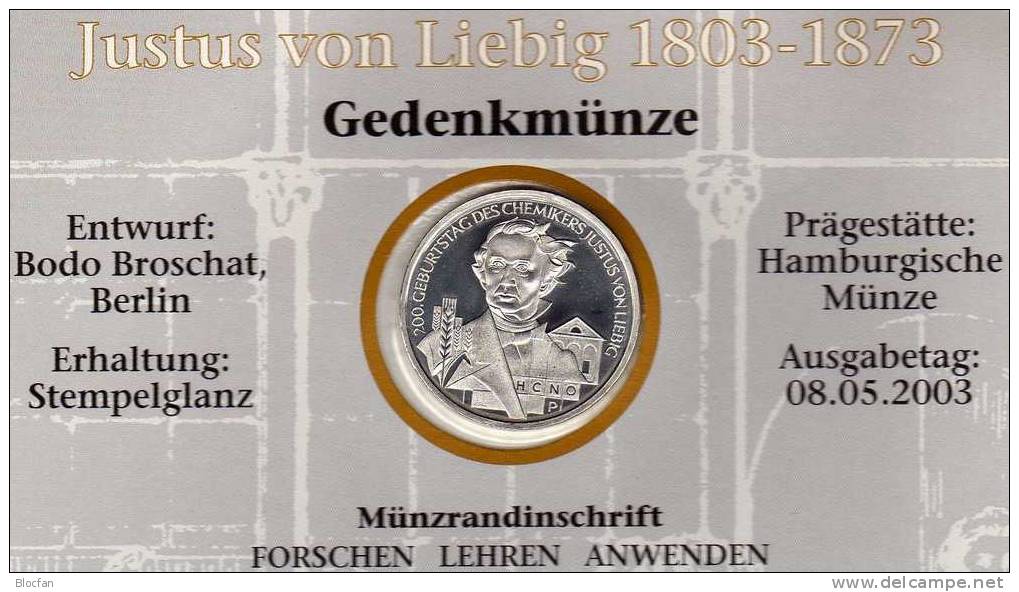 Justus V.Liebig Deutschland Numisblatt 2/2003 Mit 2337 Kleinbogen SST 35€ Fleischextrakt Bf Document Sheetlet Of Germany - Gedenkmünzen