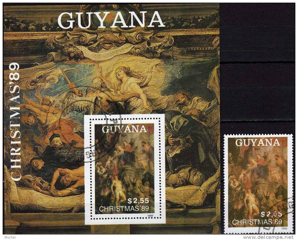 Gemälde Des MalerTizian Weihnachten 1989 GUYANA 3072 Plus Block 72 O 17€ Christmas Bloc Sheet Art Bf Of America - Tableaux