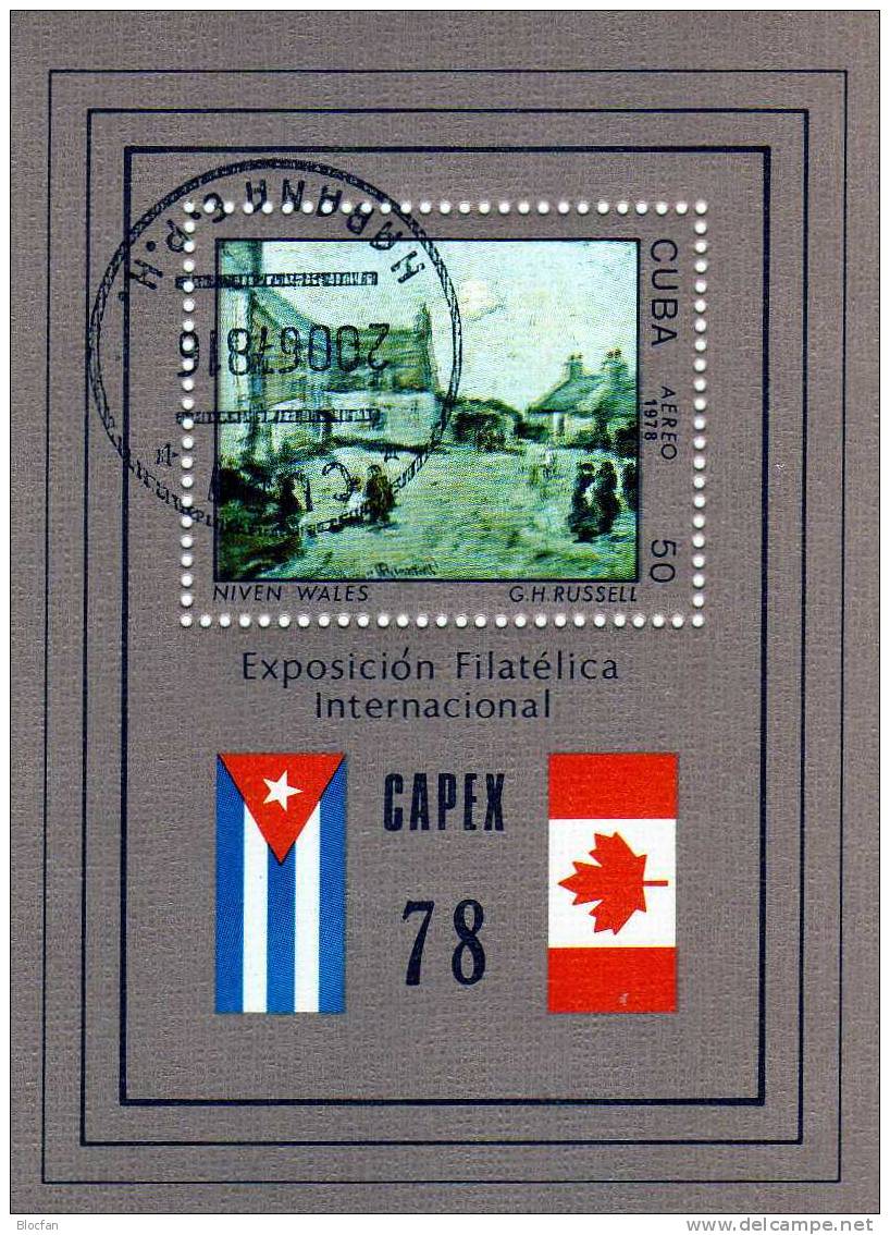 CAPEX Toronto Flagge Kanada 1978 Kuba Block 54 O 3€ Gemälde Winter In Wales Blocchi M/s Art Bloc Painting Sheet Bf Cuba - Hojas Y Bloques