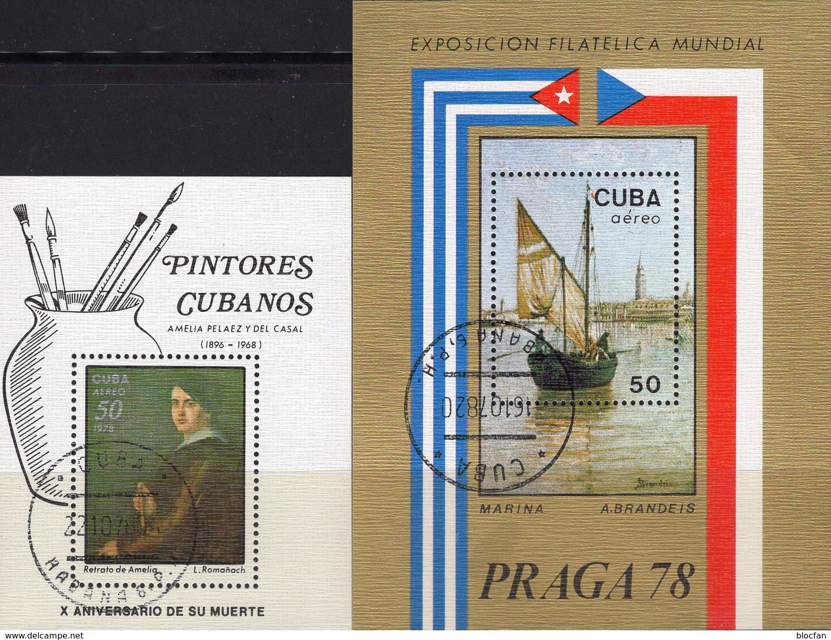 Malerin Palaez Kuba Blocks 55+56 O 6€ Porträt Romanach EXPO PRAGA 1978 Ship Venedig Paintings Blocs Art Sheets Cuba - Gebraucht