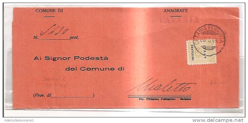 51505)lettera  Con Un Valore Da 25c Amm Lire + Annullo  Da Catania A Maletto Il 23/3/1944 - Occ. Anglo-américaine: Sicile