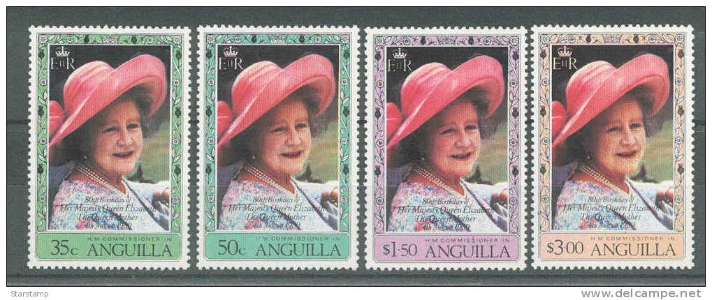 1980 80th Anniversary Of The Birth Of The Queen Mother Set Of 4 - Anguilla (1968-...)