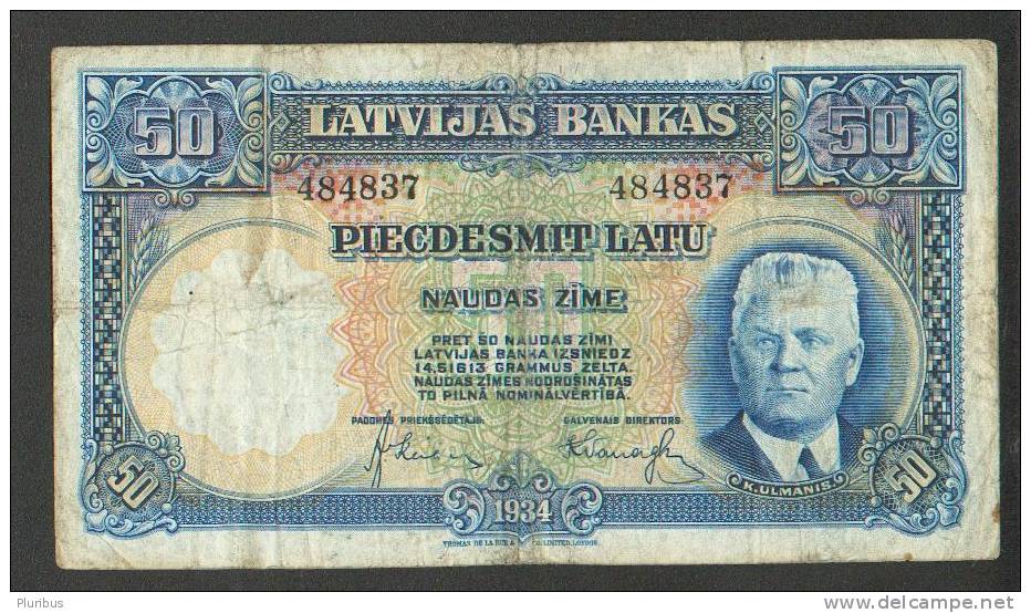 LATVIA LATVIJA 50 LATU 1934 BANKNOTE - Lettonie