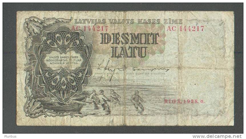 LATVIA LATVIJA 10 LATU 1938 BANKNOTE - Letonia