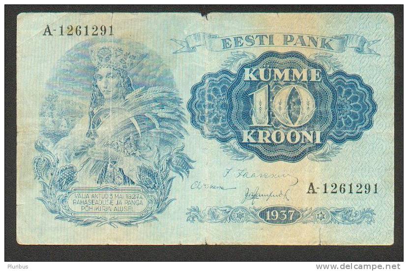 1937 ESTONIA 10 KROONI  BANKNOTE, WOMAN IN FOLK COSTUME WITH SICKLE, HARVEST - Estland