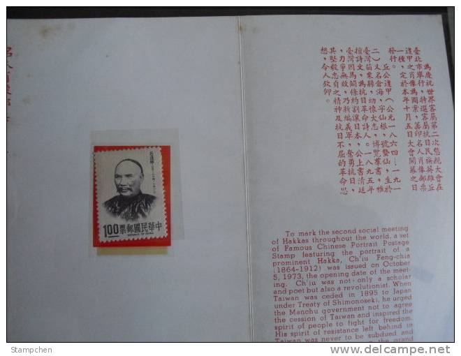 Folder Taiwan 1973 Famous Chinese Stamp- Chiu Feng-chia - Unused Stamps