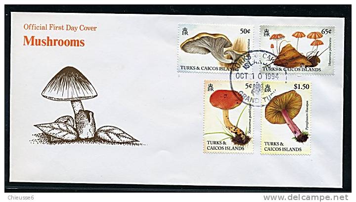 Turks Et Caiques Ob N° 1124 à 1127 Sur Enveloppe 1er Jour - Champignons (3 P49) - Turks & Caicos