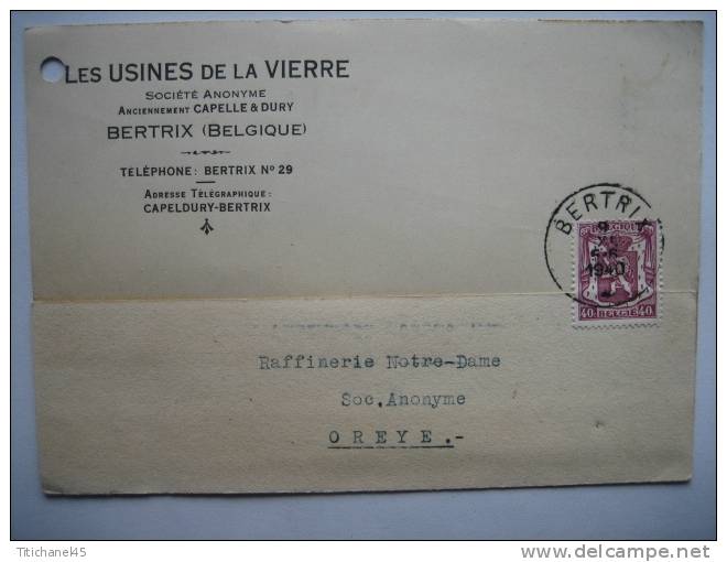 Carte Postale Publicitaire BERTRIX 1940 - Entête LES USINES DE LA VIERRE SA Fabrique De Charbon De Bois - Bertrix
