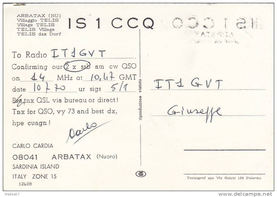 A320 - ARBATAX  -  SARDEGNA QSL CARD - Radio