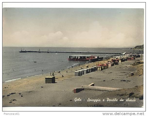 978$$$ Sicilia GELA Caltanissetta Spiaggia Pontile Sbarco 1953 Viaggiata Formato Grande - Gela