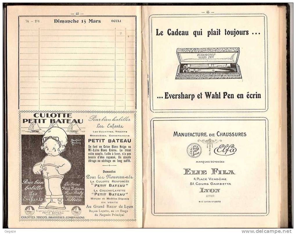 69 AGENDA Du Grand Bazar De LYON 1925 Incomplet Mais 44 Publicités + 2 Pages Sur Le Bazar De Lyon  Format  13 X 21,5 - Grand Format : 1921-40