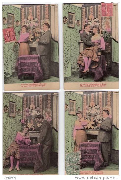 Cpa, Lots De 5 Belles Cartes Postales Publicitaires 1907 Sur Boire Du Champagne  Est Vitale,mis E Scène De Théatre - Sonstige & Ohne Zuordnung