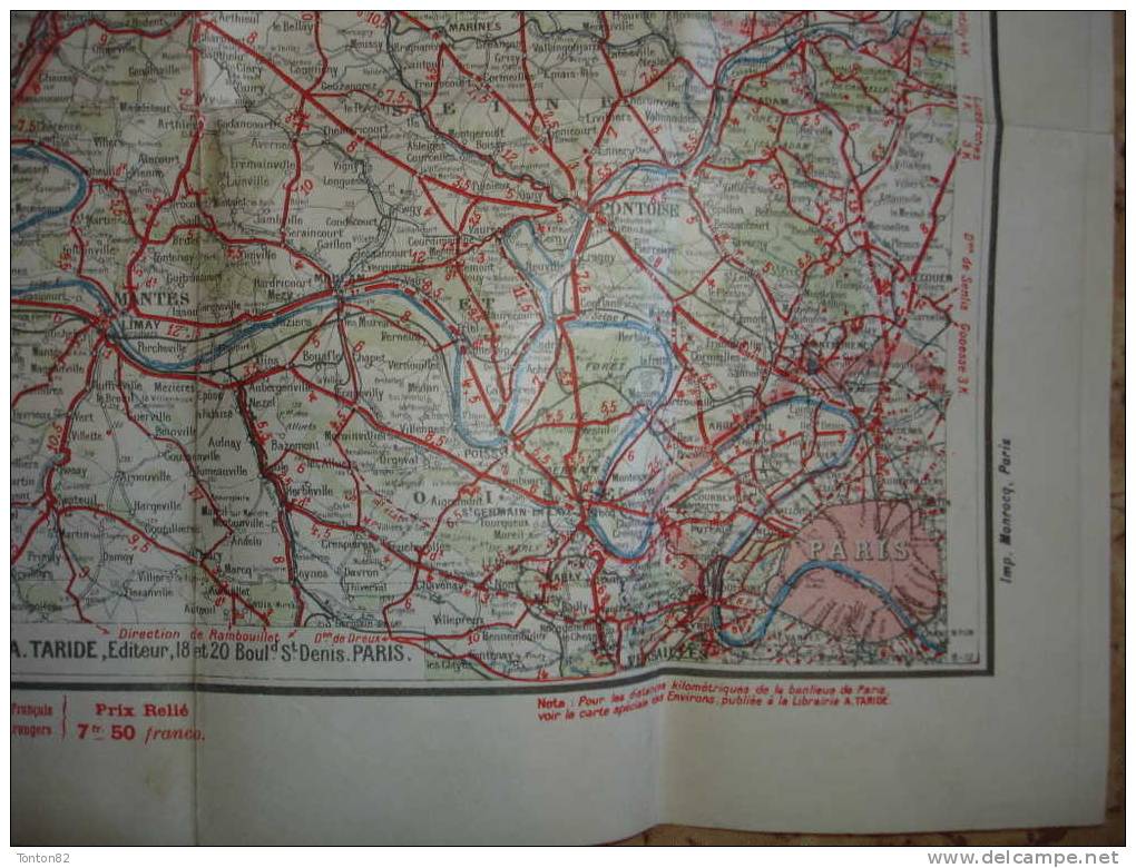 Cartes Taride N° 4 - Grande Carte Routière Environs De Paris / Section Nord-Ouest - ( Août 1912 ) . - Roadmaps